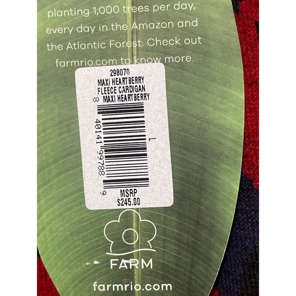 Farm Rio $245 Heart Berry Maxi Fleece Cardigan NWT Size Large - Picture 7 of 8